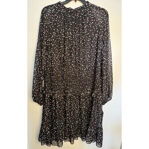 Maison Tara NWT Women’s Plus Black Smocked High Neck Casual Midi Dress Size 24W